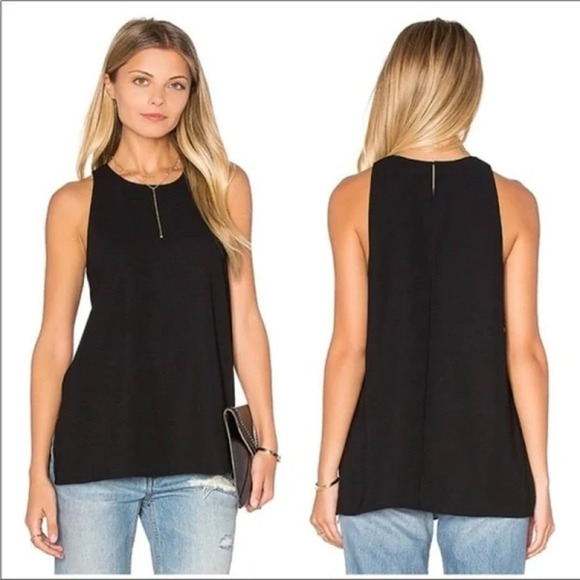 Vince Bonded Laser Black Tank Side Split Keyhole Back High Neck NWT Size Large - Picture 2 of 16